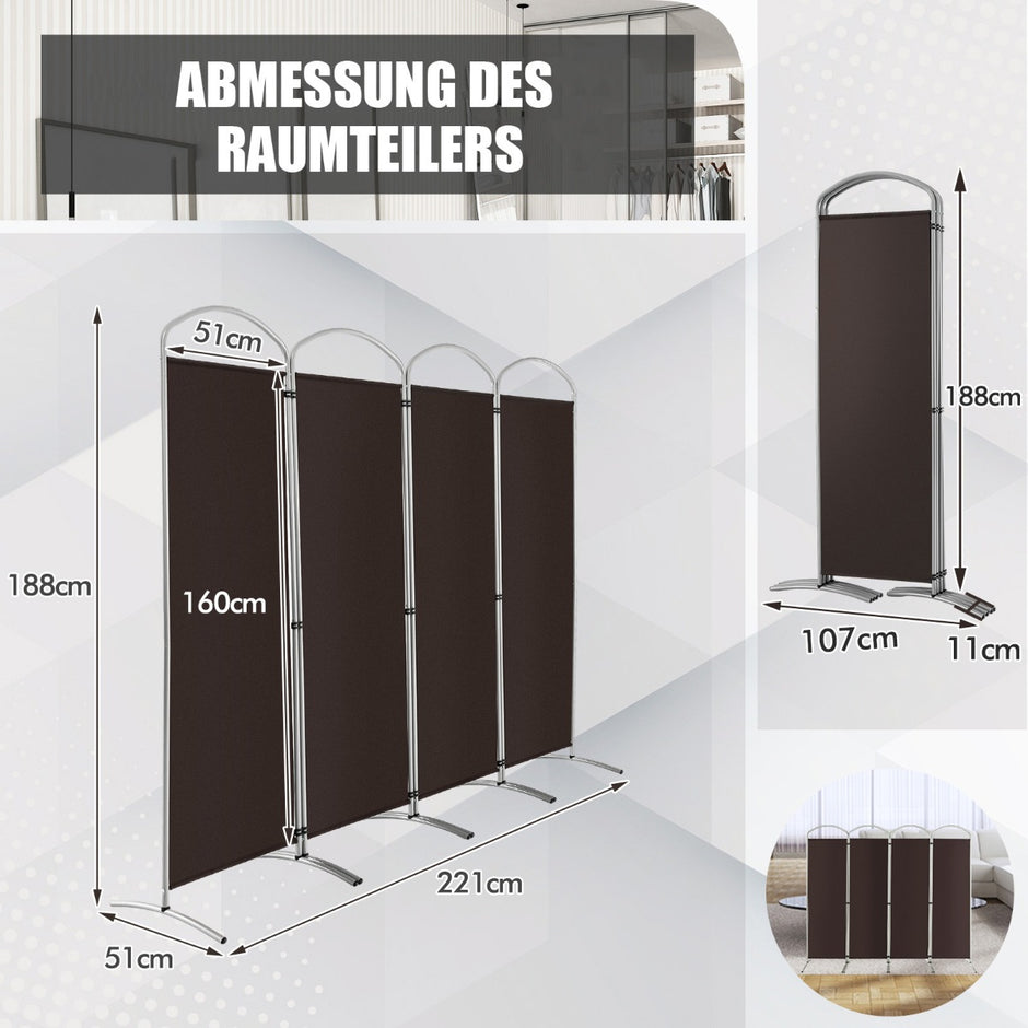 Vikbar – rumsavdelare med paneler Skiljevägg för hem – 4 221 x 51 x 188 cm – Brun
