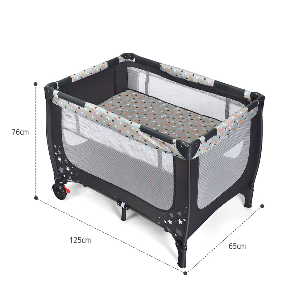 i – resesäng och lekhage Hopfällbar barnsäng – 2 1 125 x 65 x 76 cm – Grå