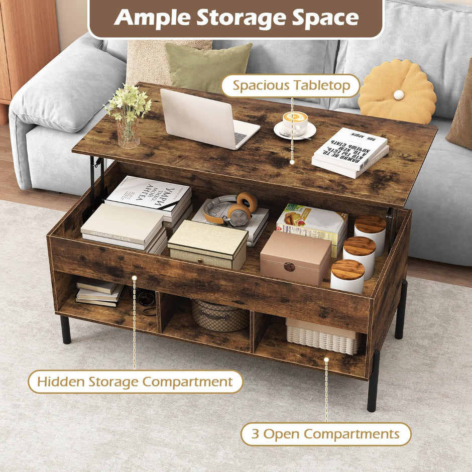 Höjbar – soffbord kaffebord med bordsskiva öppna hyllor – 3 100 x 50 x 45/59 cm – Brun