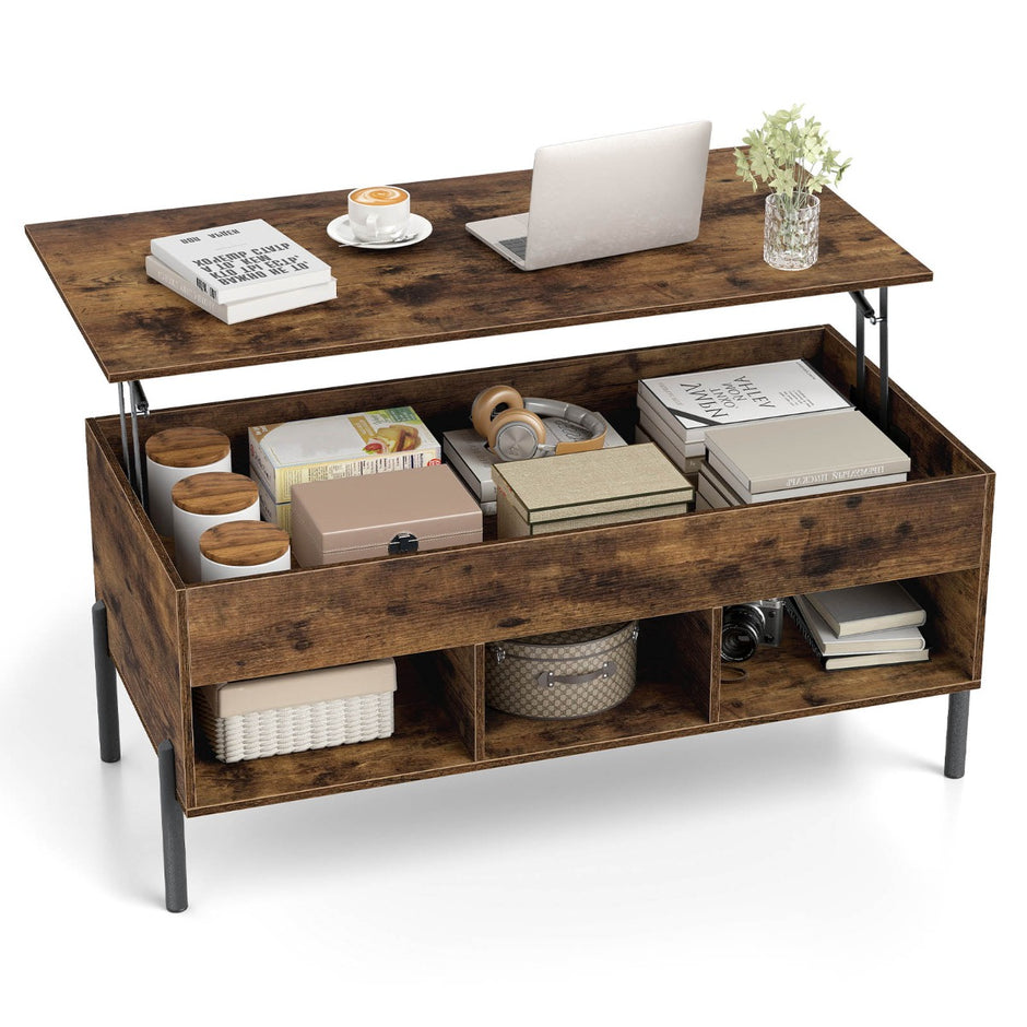 Höjbar – soffbord kaffebord med bordsskiva öppna hyllor – 3 100 x 50 x 45/59 cm – Brun