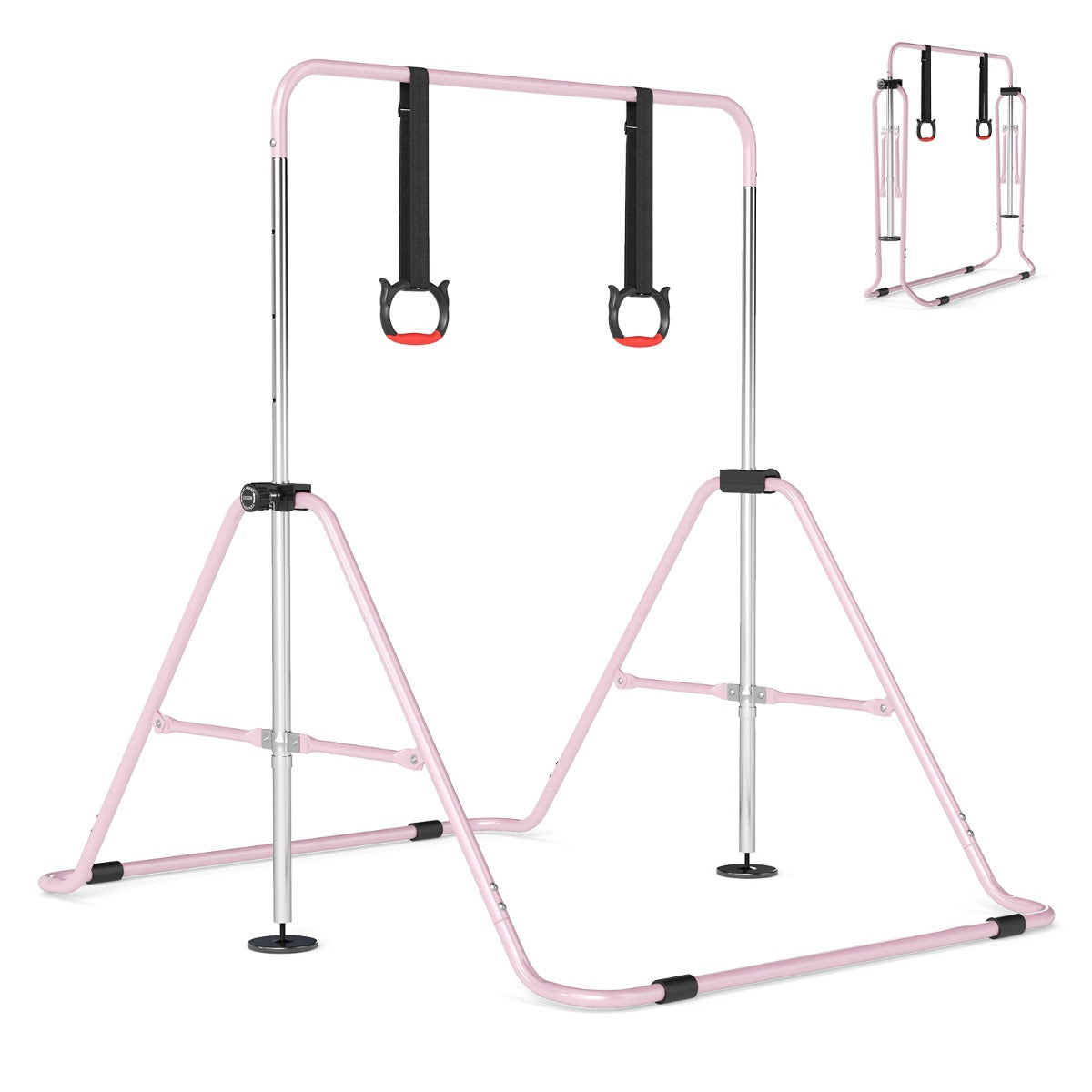 Utbyggbar – gymnastikstång för barn vägs höjdjusterbar ribbstolpe med stabil metallram – 4 – Rosa