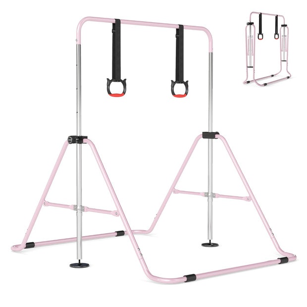 Utbyggbar – gymnastikstång för barn vägs höjdjusterbar ribbstolpe med stabil metallram – 4 – Rosa