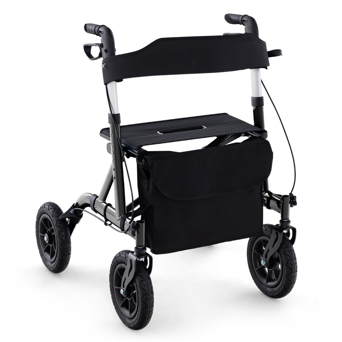 Rollator – hopfällbar och lätt med säte i aluminium upp till i rullstol – 136 kg 2 1 – Svart