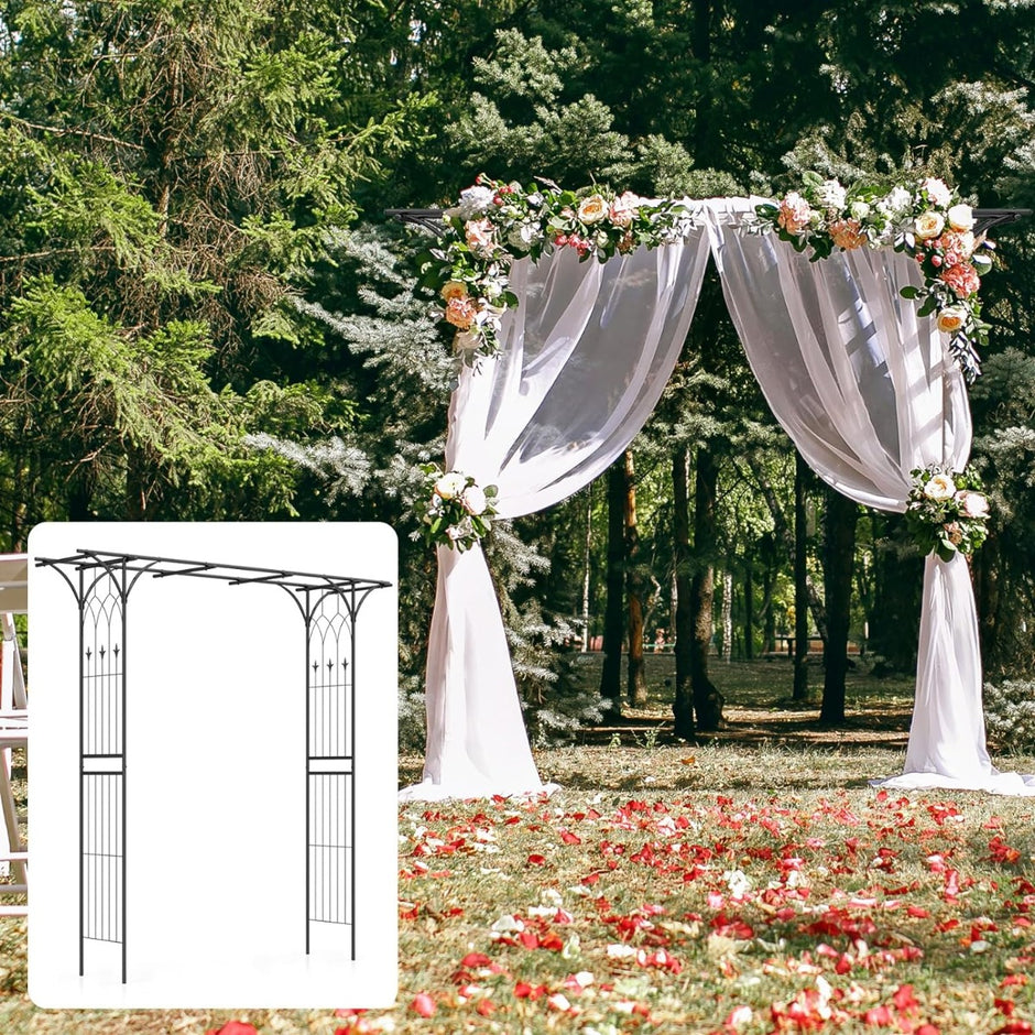 Metall – Rose Arch Trädgårdsbåge för klätterväxter Spaljé – 206 x 52 x 206 cm – Svart