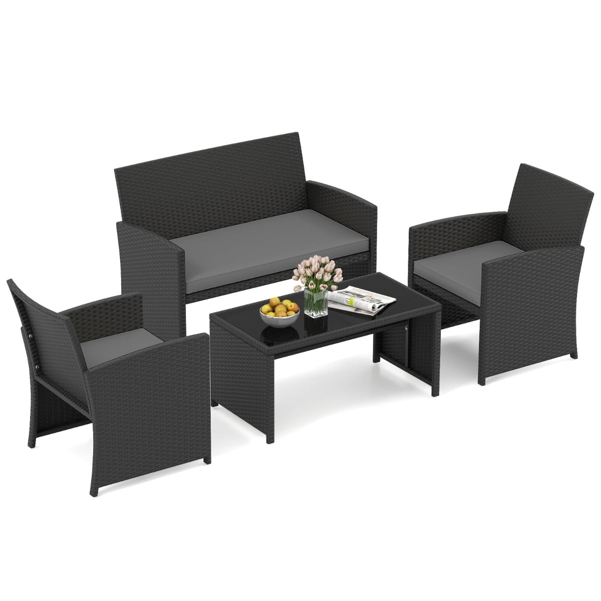 delade – rotting trädgårdsmöbler sits soffa med härdat glas soffbord – 4 2 – Beige