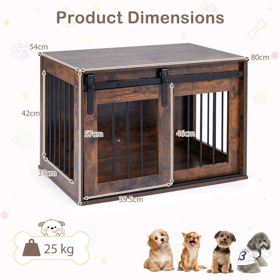Tung – hundbox med skjeddörr i ladustil hundbur möbel sidobord – 80 cm – Rustik brun