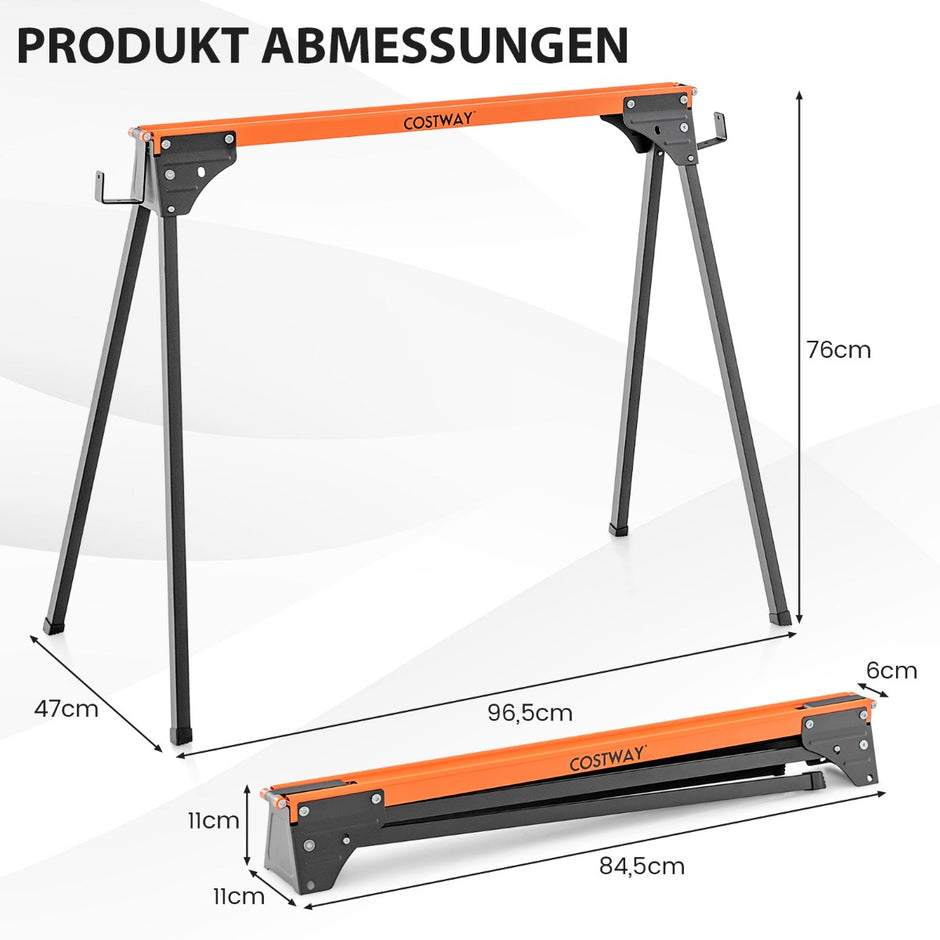 såghäst – arbetsbock hopfällbar ställningsbock upp till lastkapacitet – 2 x 500 kg 96,5 x 47 x 76 cm – Orange