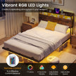 Dubbelsäng – med LED belysning och laddstation Förvaringsgavel ribbotten, – 160 cm – Rustik brun