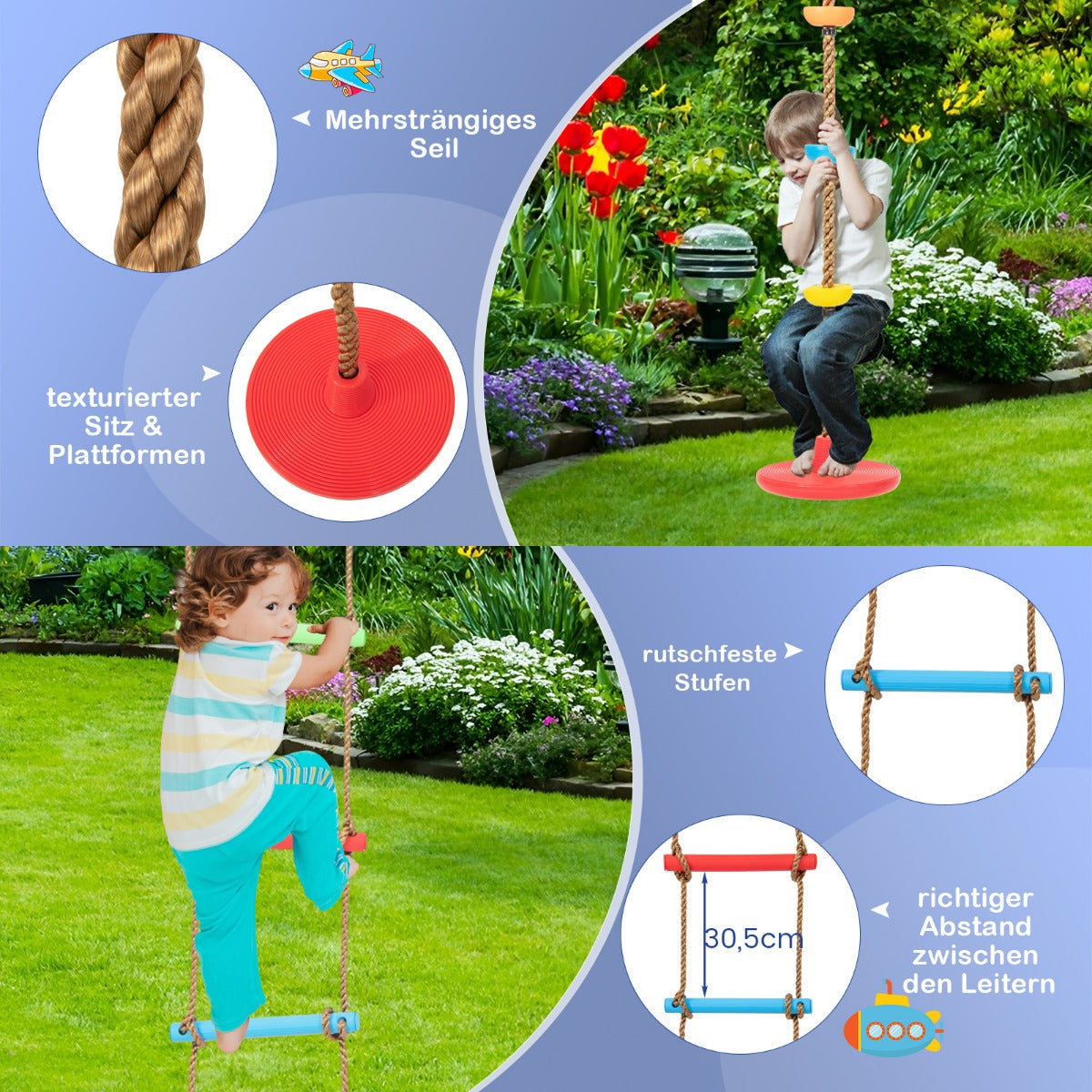 Gungram – med elastisk gungplatta gul + – 246 x 190 x 188 cm – Färgglad