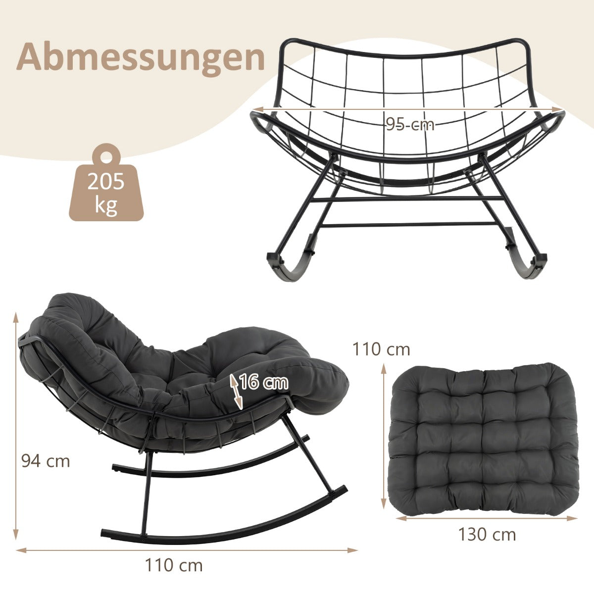 Gungstol – med vadderad kudde och bärförmåga Terrassstol – 205 kg – Grön