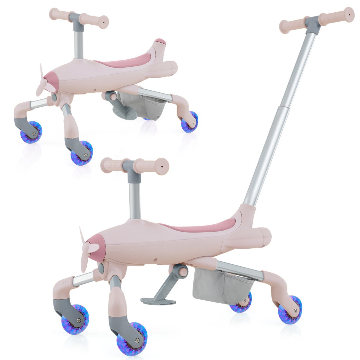 i – åkbil för barn, push bil i flygplansmotiv med LED belysta hjul, lastkapacitet upp till – 2 1 50 kg – Rosa
