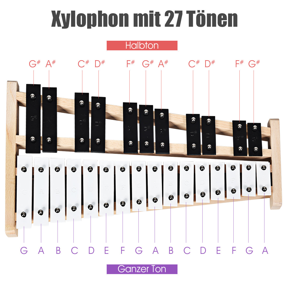 Xylofon – med toner klubbor och bärväska Klockspel Handslagverk – 27 2 – Natur