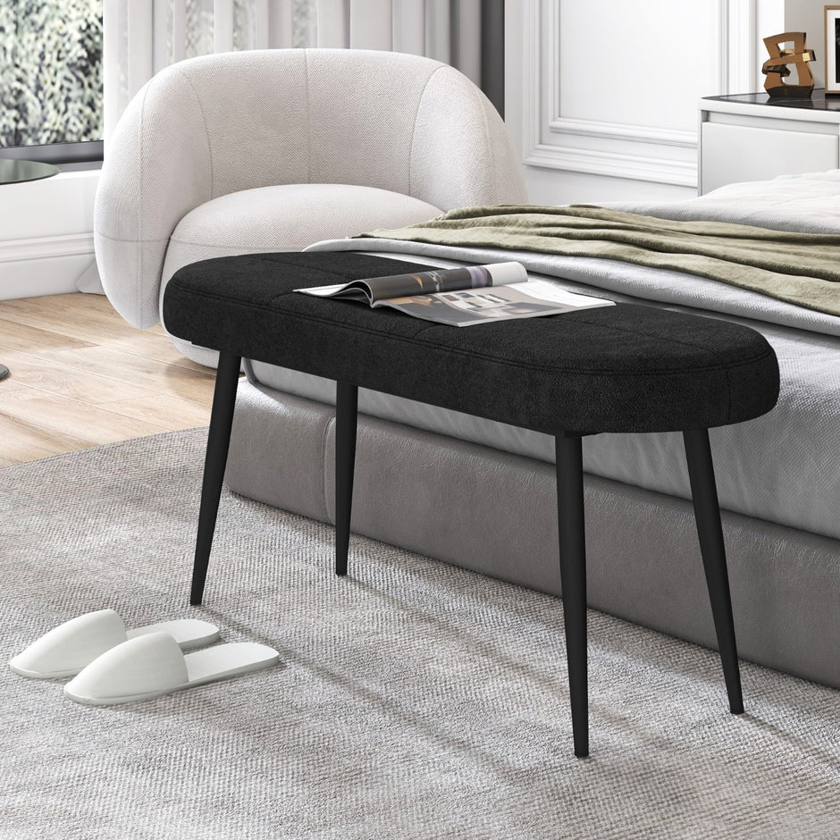 Bänk – med kudde och metallben Stoppad ottomansk upp till Lastkapacitet – 300 kg 113 cm – Svart