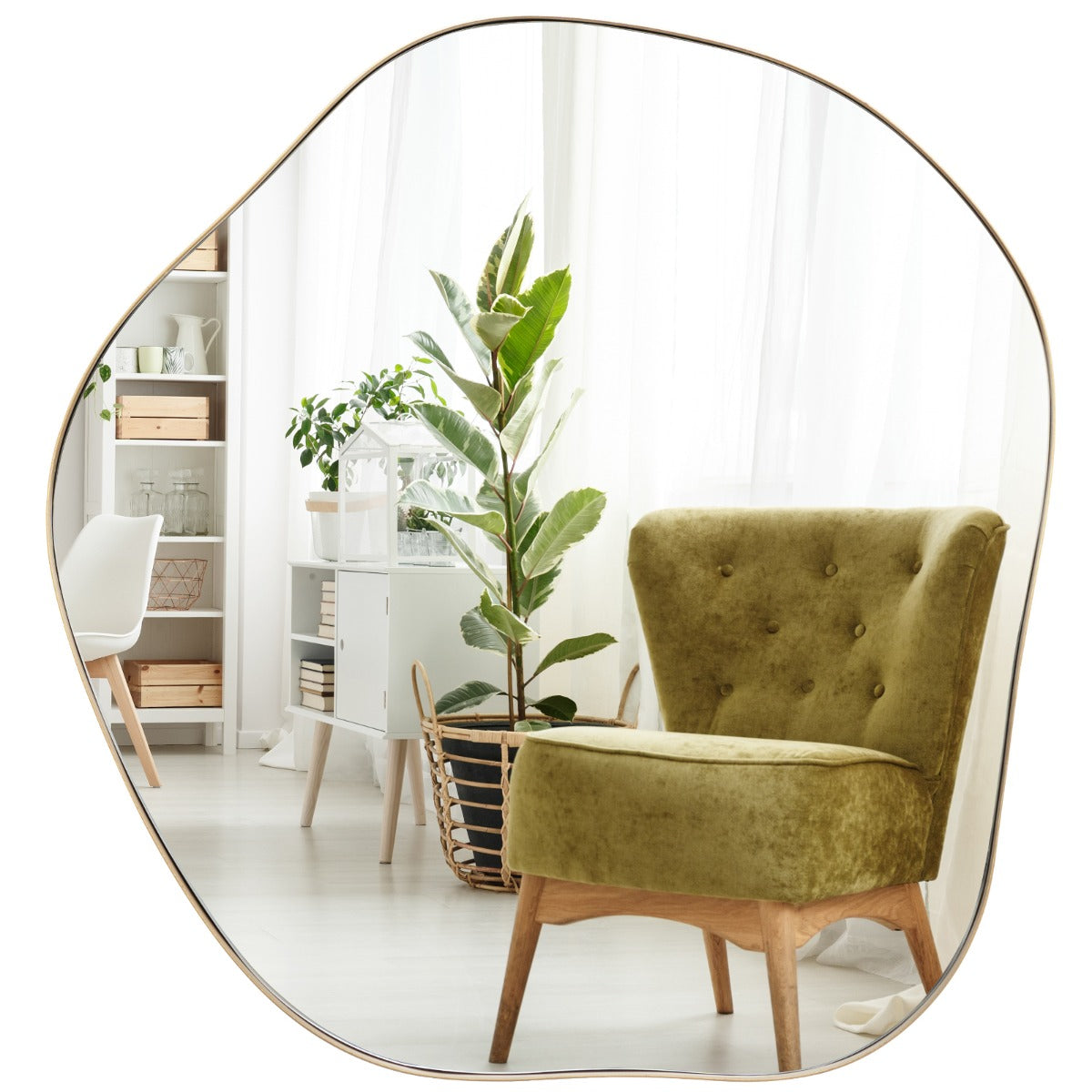 Oregelbunden – väggspegel med metallram och expansionsskruvar Gyllene – 75,5 x 70 cm – Guld