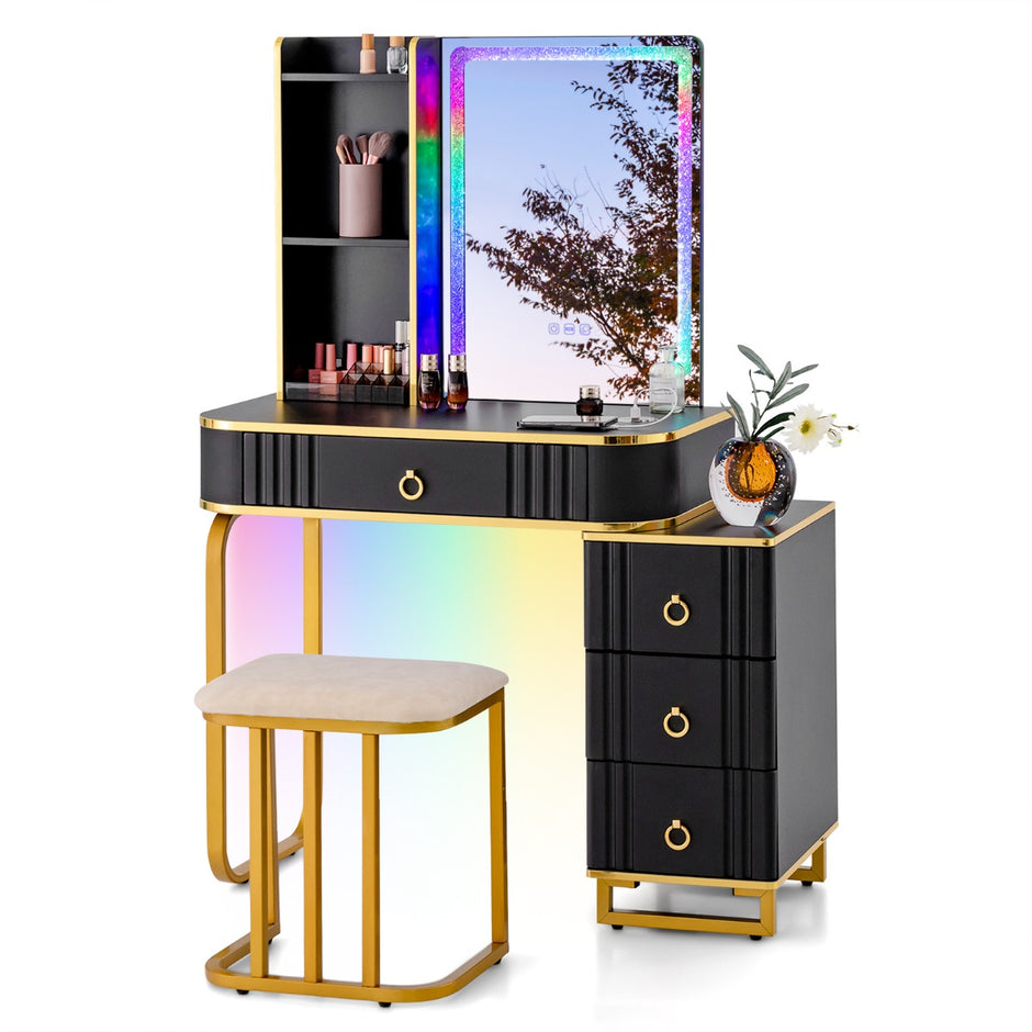 Sminkbord – med LED belysning dynamiska och statiska dimbara lampor – 7 7 – Svart