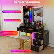 Sminkbord – med LED belysning dynamiska och statiska dimbara lampor – 7 7 – Svart