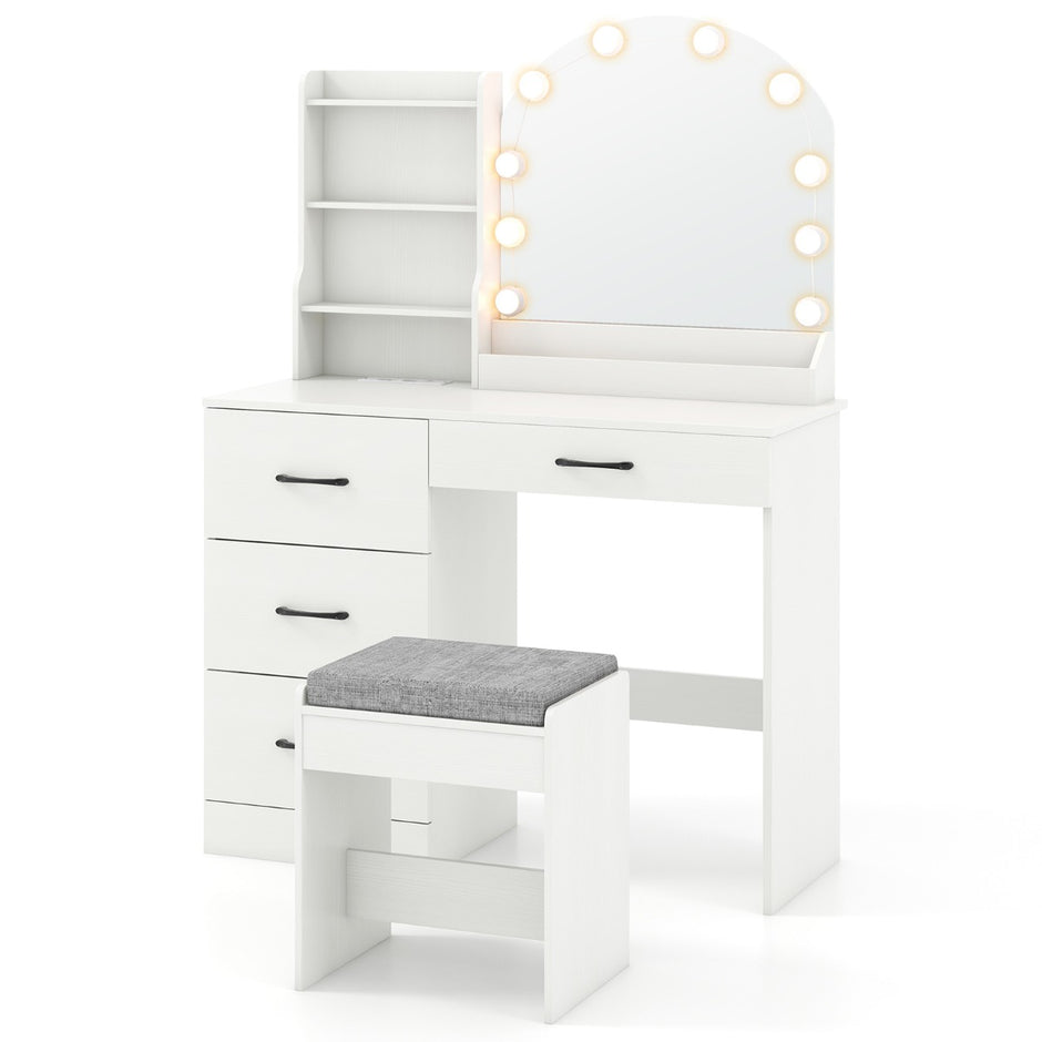 Sminkbord – med LED belysning färger justerbar ljusstyrka – 3 – Vit
