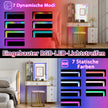 Sminkbord – med dynamiska och statiska dimbara LED belysning – 7 7 – Vit