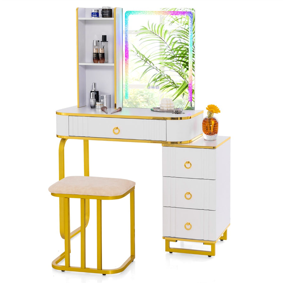 Sminkbord – med dynamiska och statiska dimbara LED belysning – 7 7 – Vit