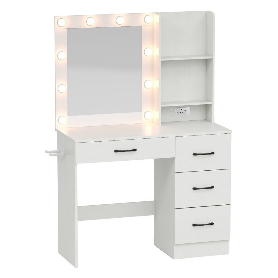Sminkbord – med LED belysning färger justerbar ljusstyrka – 3 – Vit