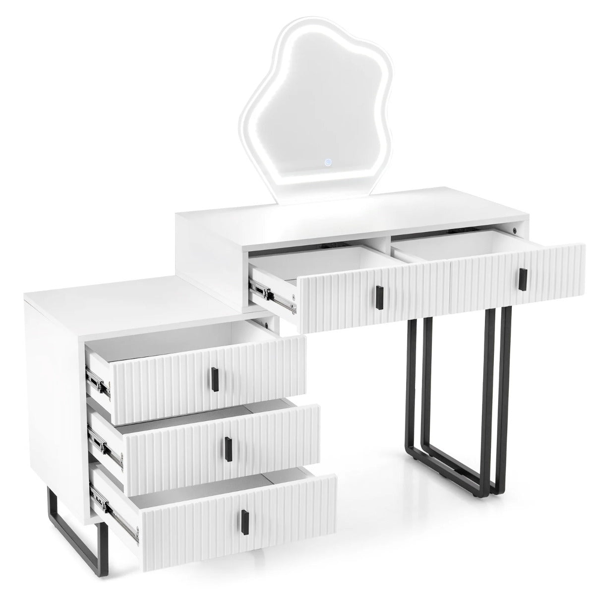 Sminkbord – med spegel och belysning ljuslägen justerbar ljusstyrka – 3 – Vit