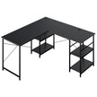 Skrivbord – L format vändbart med hyllor – 4 151 x 151 x 75 cm – Svart