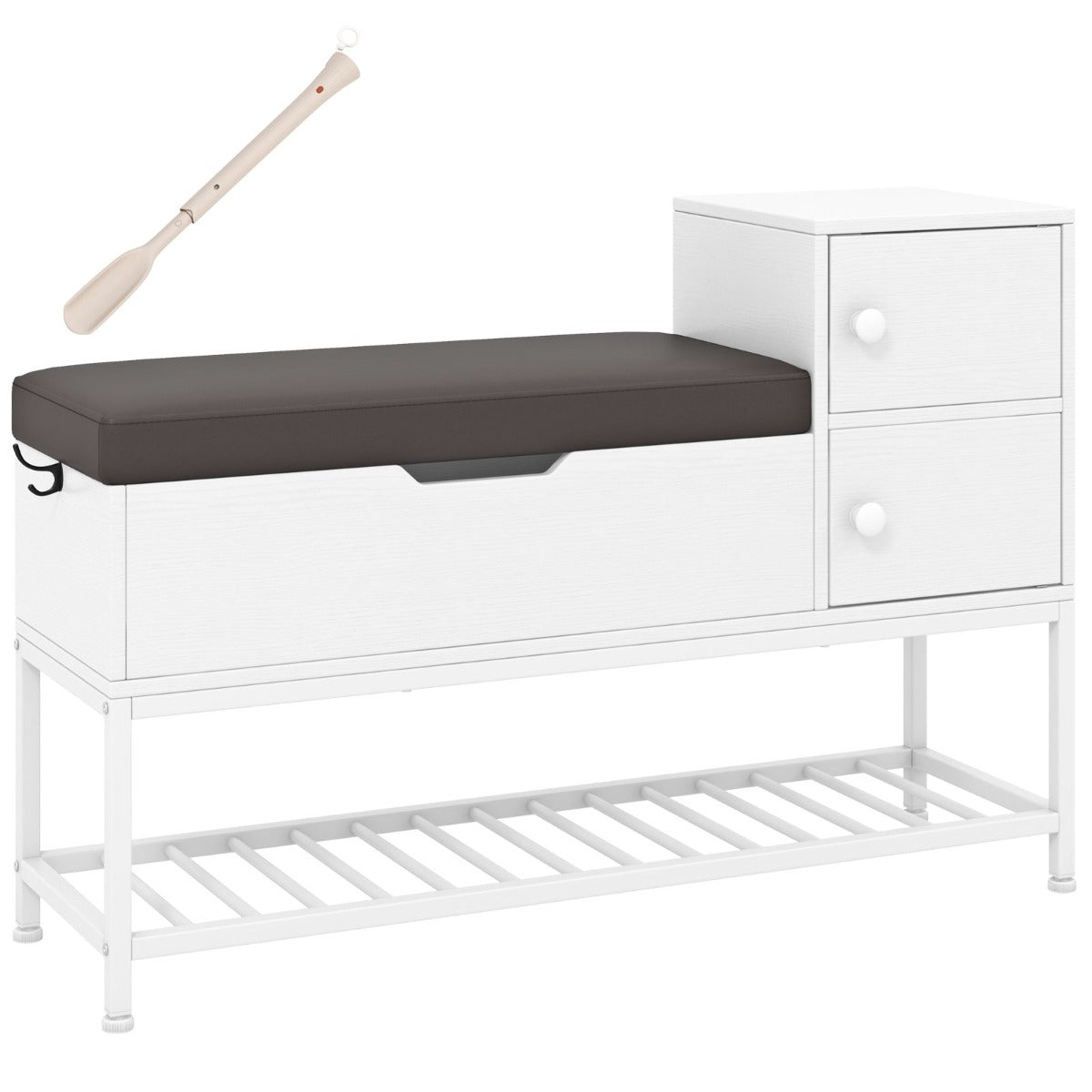 Skoförvaring – med lock, sittplats och dörrar Skoställ Skoskåpa – 2 100 x 30 x 68 cm – Vit