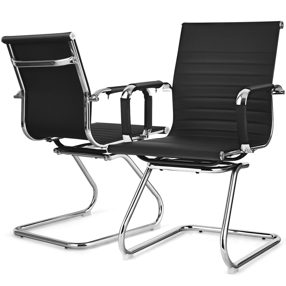 Set – med kontorsstolar moderna konferensstolar medium ryggstöd och slädram – 2 – Svart