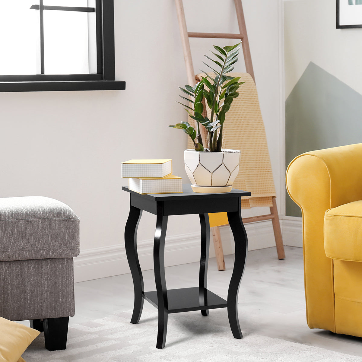Set – med sidobord böjda ben och vånings sängbord hylla – 2 2 – Svart