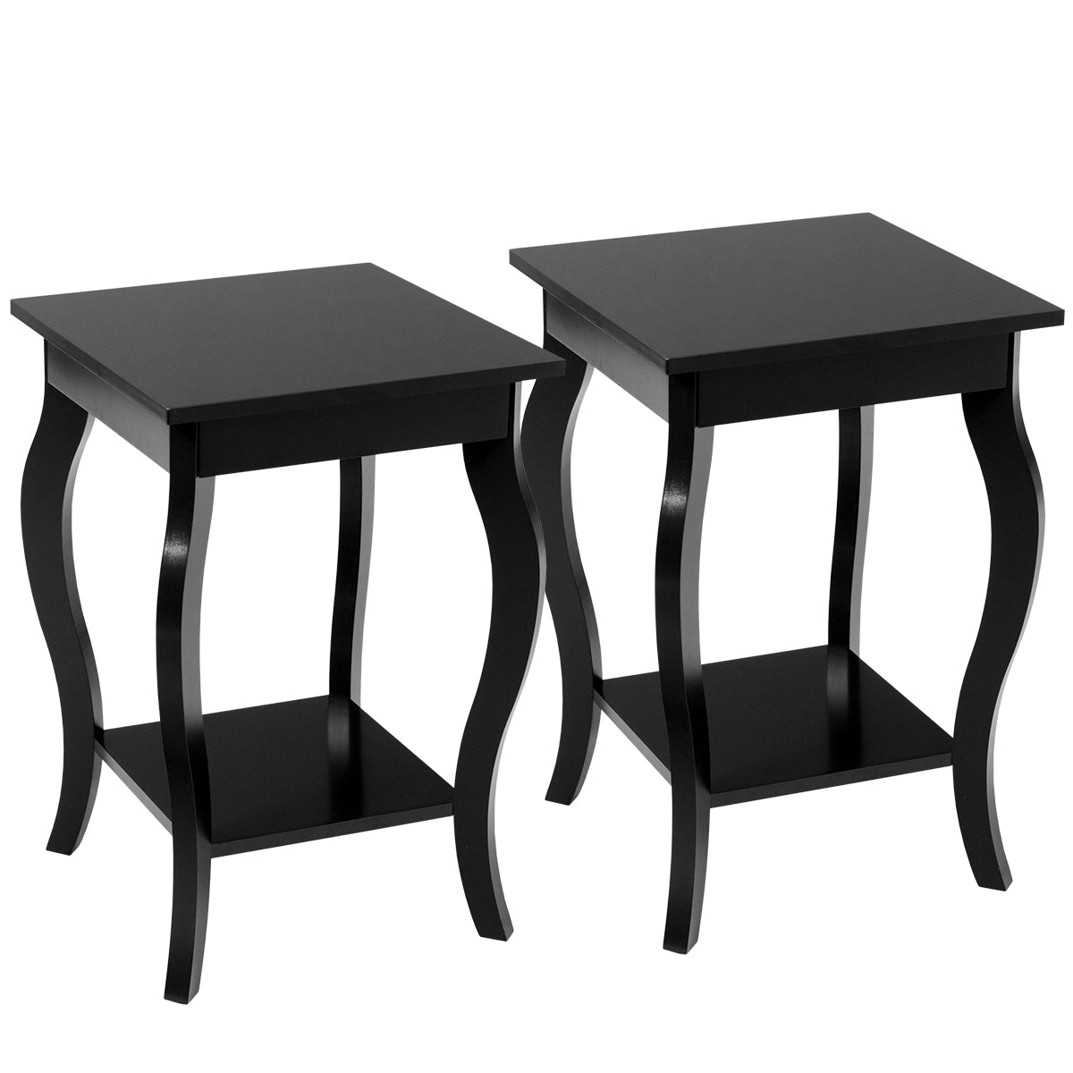Set – med sidobord böjda ben och vånings sängbord hylla – 2 2 – Svart
