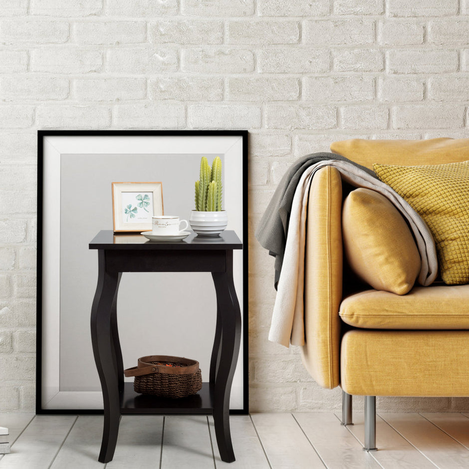 Set – med eleganta sidobord böjda ben och våningshyllor för vardagsrum sovrum – 2 2 – Brun