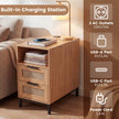 Sidobord – med laddstation och lådor, nattduksbord i rotting trä, soffbord, – 2 . – Natur
