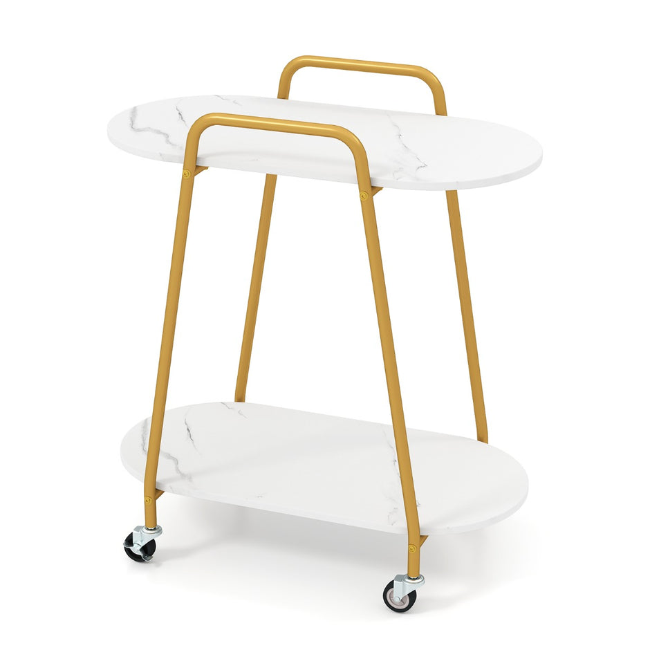 nivåers – rullbar sidobord modern mobilt sängbord med konstmarbletopp – 2 – Vit