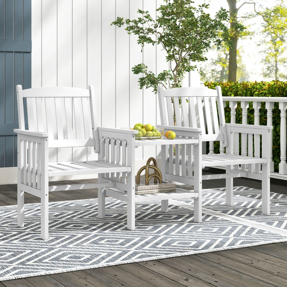 Trädgårdsbänk – med bord sits paraplyhål träbänk av granträ upp till – 2 5 cm 330 kg 165 x 60 x 88 cm – Vit