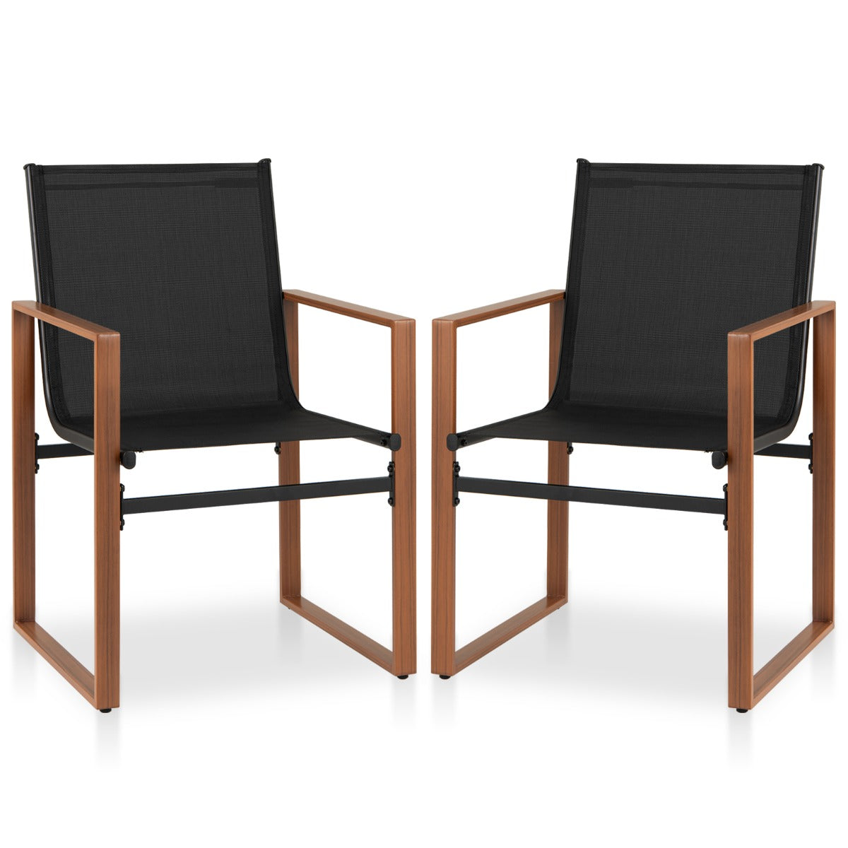 Set – med uteplatsstolar andningsbar sits och ryggstöd, trädgårdsstolar, svarta – 2 – Svart