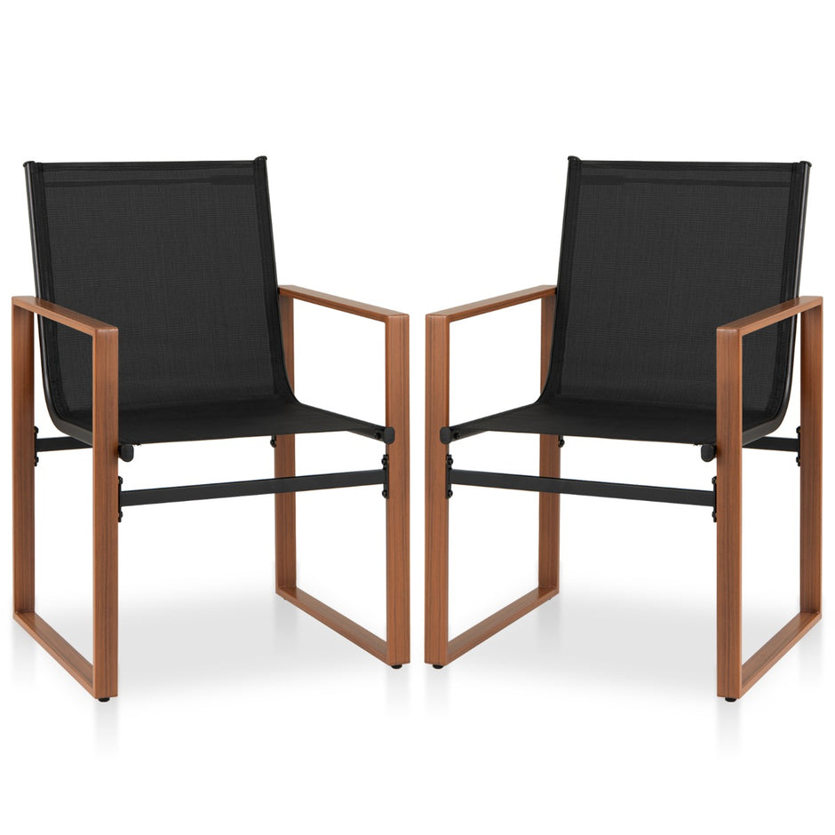 Set – med uteplatsstolar andningsbar sits och ryggstöd, trädgårdsstolar, svarta – 2 – Svart