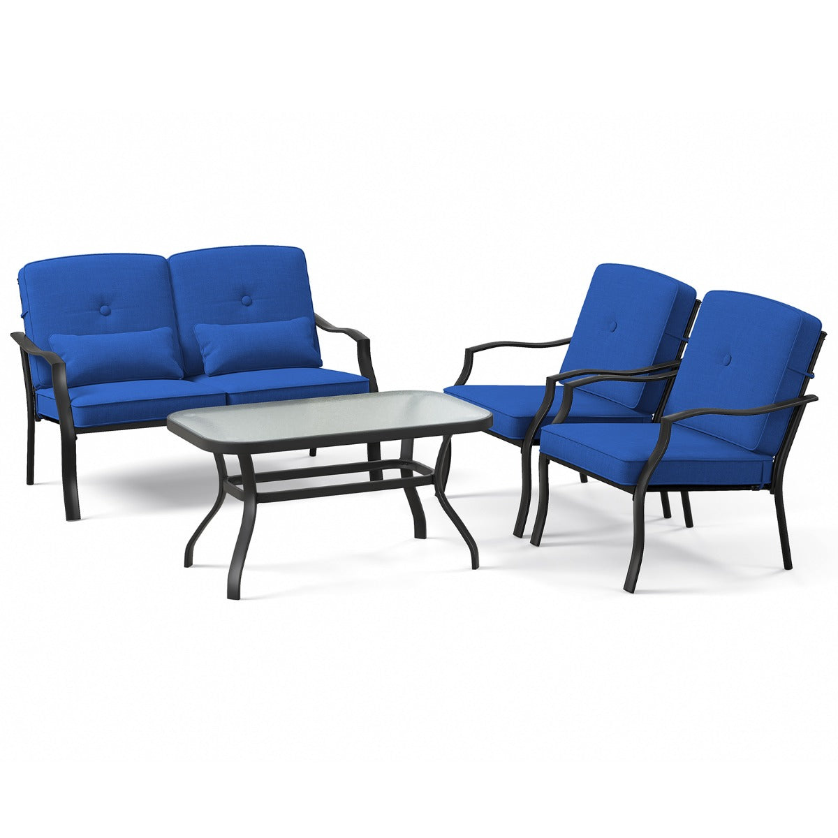 delat – set Trädgårdsmöbler Utemöbler med sits, rygg och midjekuddar Trädgårdsset – 4 – Blå