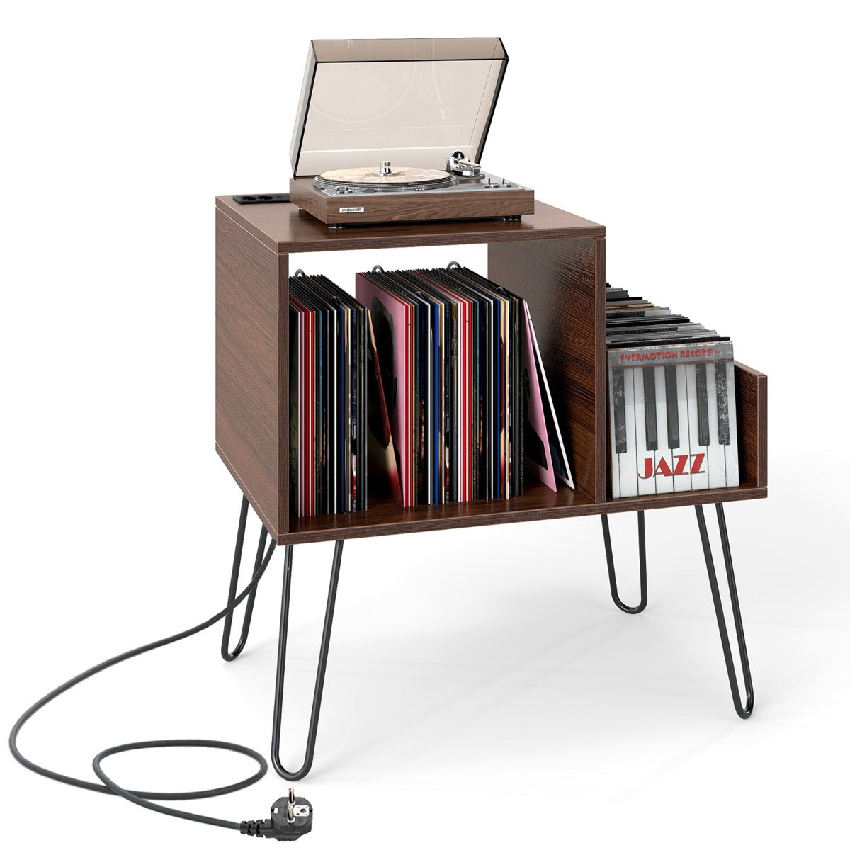 Sidobord – med Laddningsstation Plattspelare Ställ Avskiljande Vägg – Brun