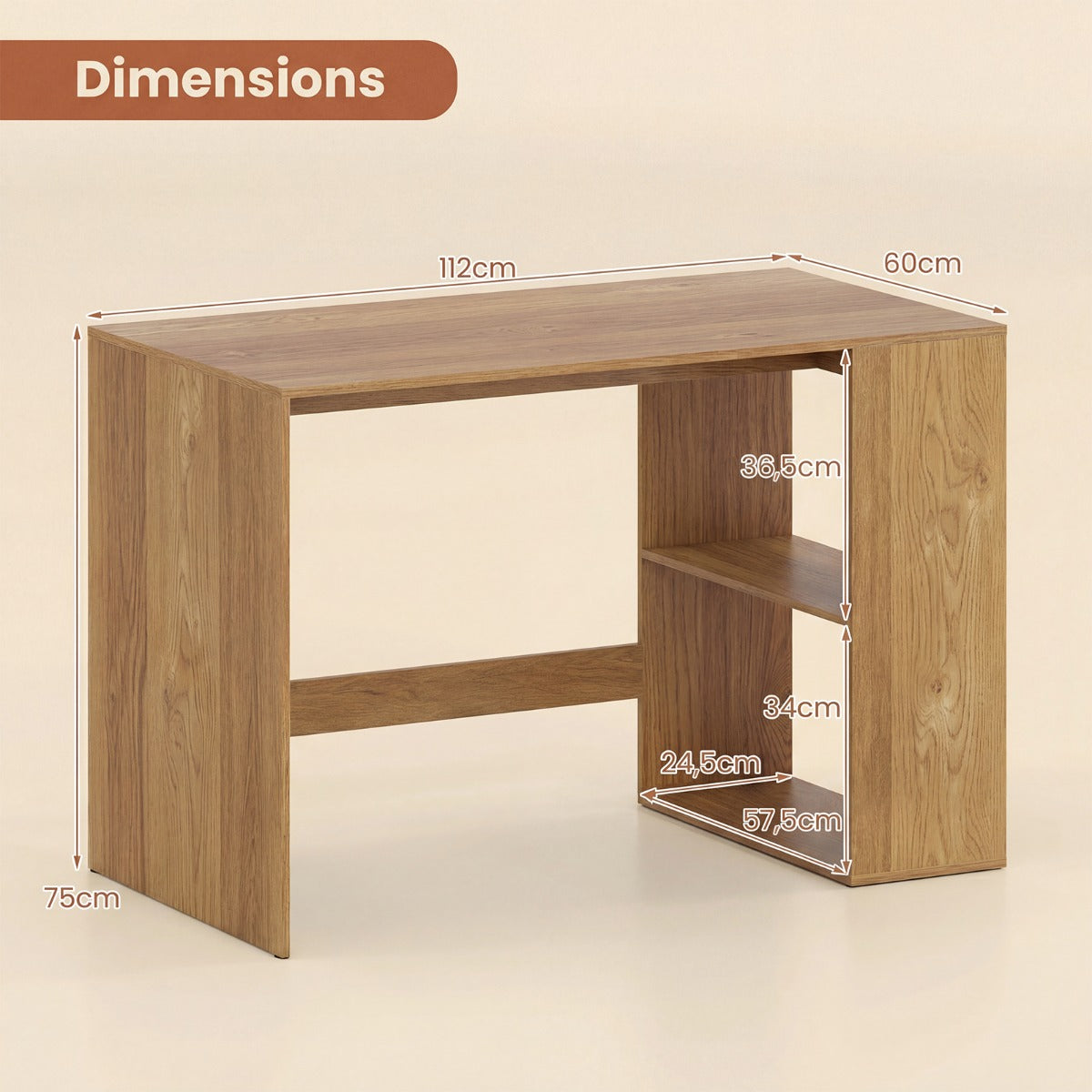 Skrivbord – med förvaringsutrymme och Öppna Sidohyllor Platseffektiv Datortisch PC Naturlig – 2 – Natur