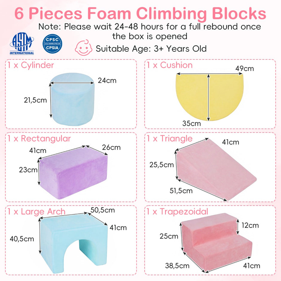 Skumblock – delade Mjuka av Sammet Inomhus Mjukblock – 6 – Rosa