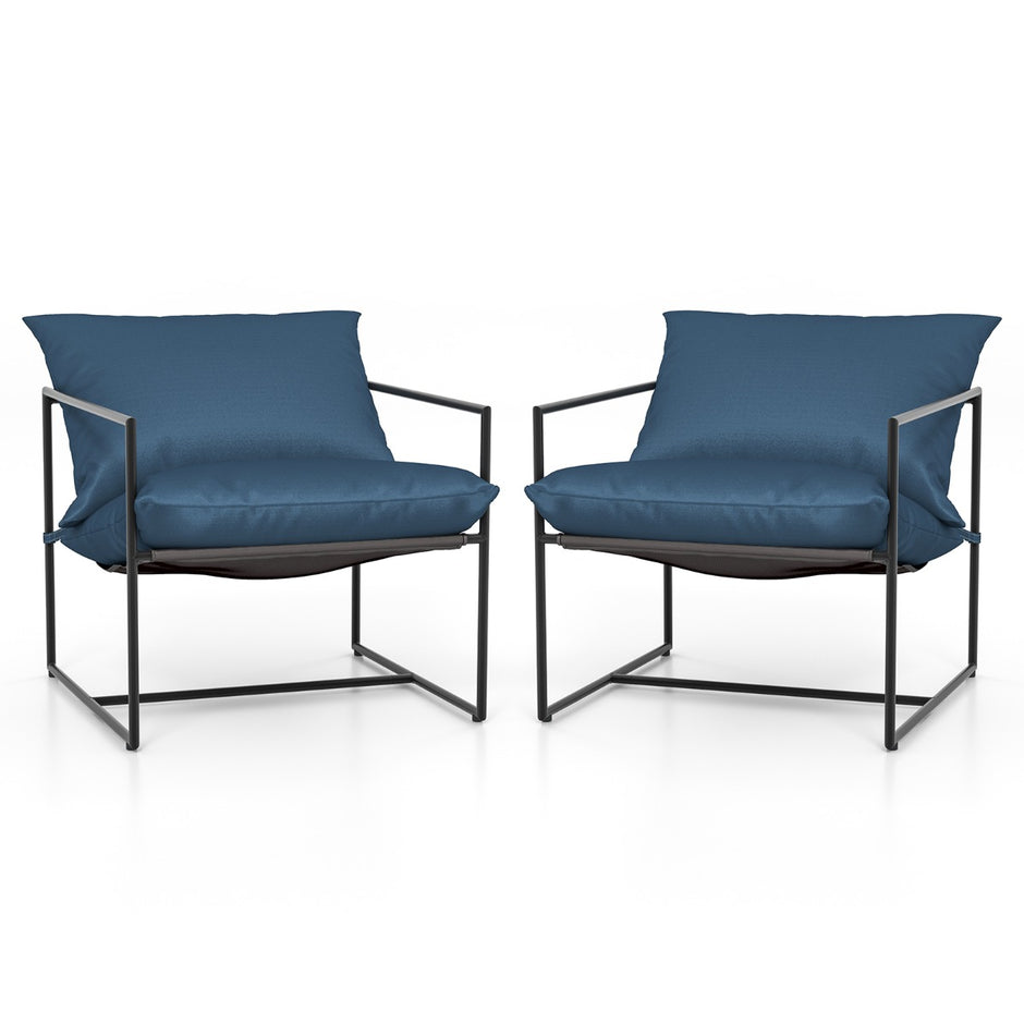 Set – med Sling Accent stolar sitt och ryggkuddar metallram Ergonomisk loungestol – 2 – Mörkblå