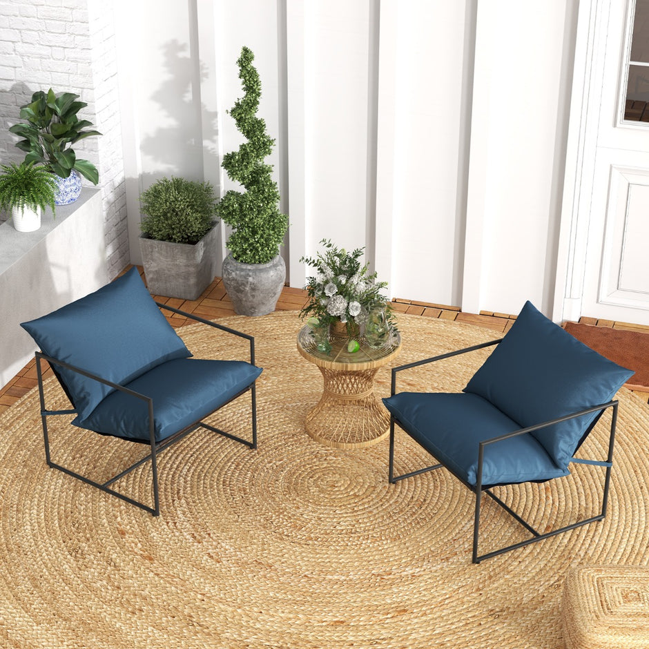 Set – med Sling Accent stolar sitt och ryggkuddar metallram Ergonomisk loungestol – 2 – Mörkblå