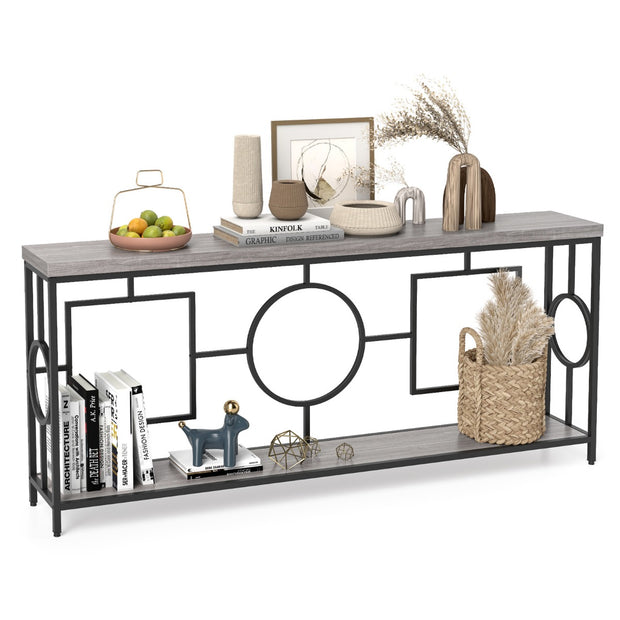 Vintage – konsolbord hallbord med våningar soffbord smalt metallstomme – 180 cm 2 – Rustik brun
