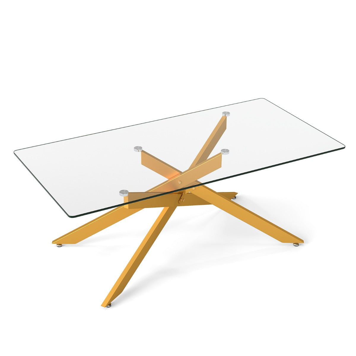 Soffbord – i Härdat Glas Rektangulärt Moderne Kaffebord – 120 x 60 x 45,5 cm – Guld