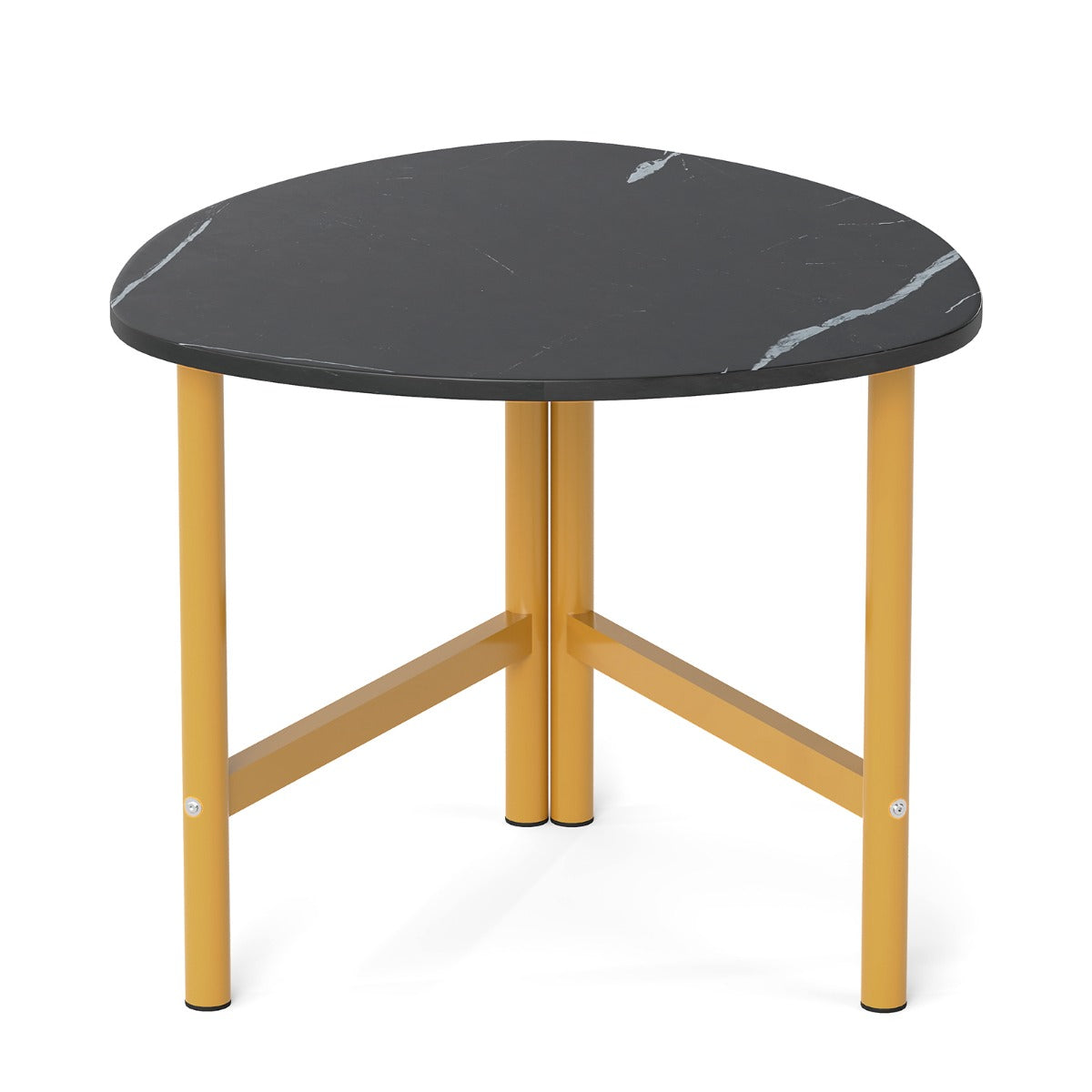 Triangelformat – soffbord, ovalt kaffebord med metallben och trädetaljer, rustikt – Brun + svart