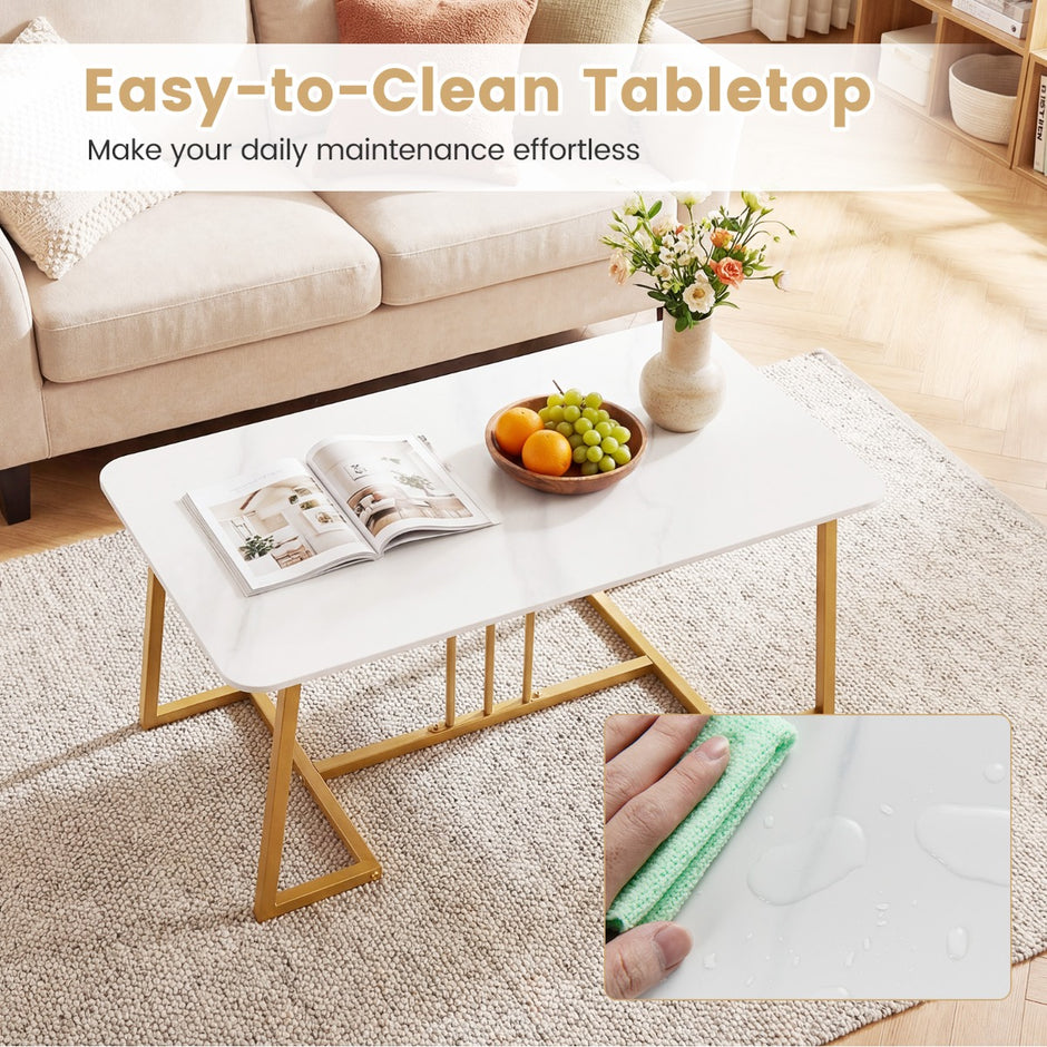 Soffbord – konstmarmer metallram rutschfäst modern sidobord – 90 cm – Vit