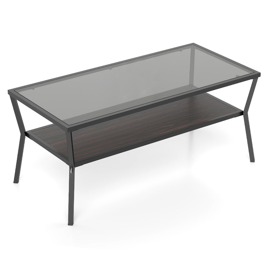 Rektangulärt – soffbord med skiva av härdat glas och geometrisk metallstomme Modernt – Svart