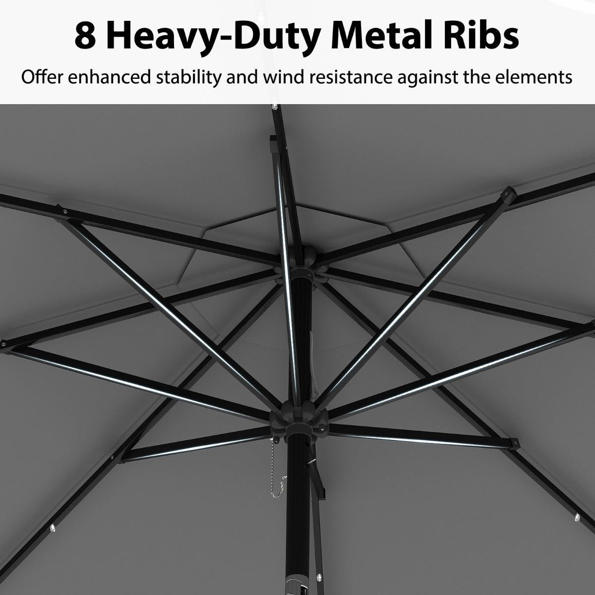 Parasoll – med LED belysning och vev volang, trädgårdsparassoll, marknadsparassoll – 300 cm – Grå