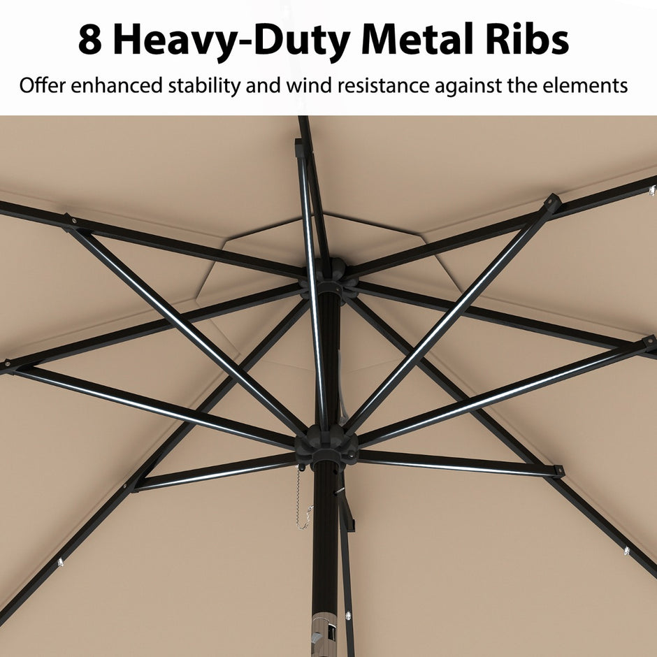 Solskärm – Med Led Belysning och Vrimmel Volant Trädgårdsskärm Marknadsskärm – 300 Cm – Brun
