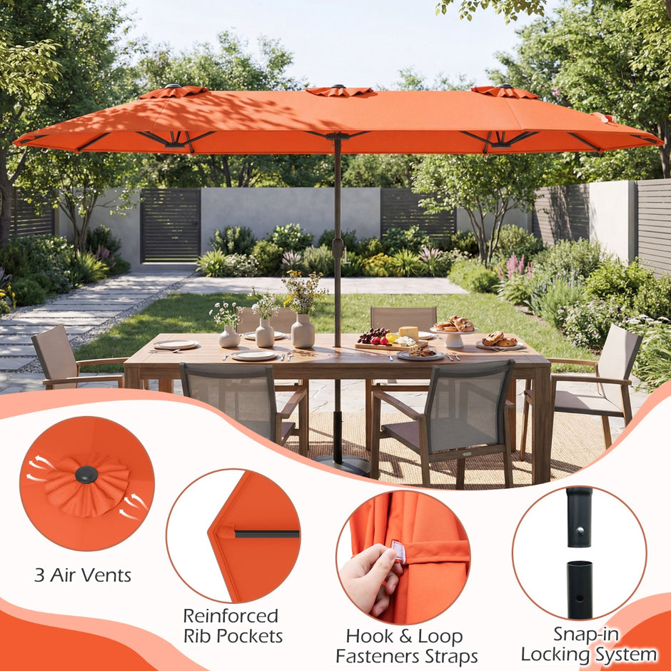 Dubbel – parasoll med stativ, solskydd UPF 50+, – 400 x 200 cm – Orange